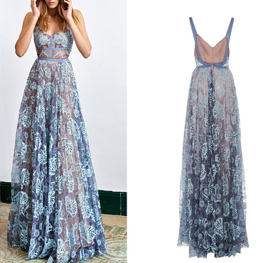 Lace Prom Dress, V-Neck Backless Prom Dress, Beaded Sleeveless Prom Dress, LB0773