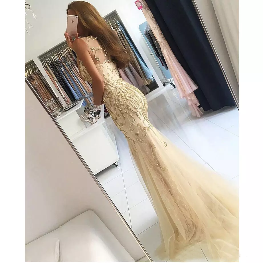 Tulle Sleeveless Backless Prom Dress, Beaded Sexy Prom Dress, Floor-Length Party Dresses, LB0789
