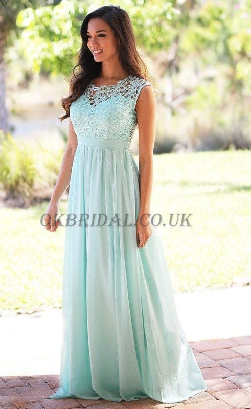 Lace Bridesmaid Dress, Sleeveless Chiffon Bridesmaid Dress, A-Line Bridesmaid Dress, KX78