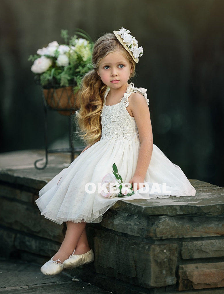 Cute Lace Top Tulle Sleeveless Flower Girl Dresses,  Cheap Little Girl Dresses, KX801