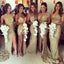 Sexy Unique Mismatched Gold Seuin Side Split Sparkly Women Long Wedding Party Dresses for Bridesmaids, WG86