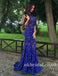 Mermaid Prom Dress, Blue Lace Prom Dress, Beading Prom Dress, Open-Back Prom Dress, LB0884