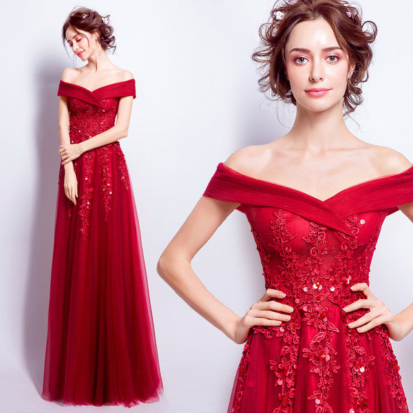 2017 Lace Full-length Wedding Dresses,Off the Shoulder Sequin Applique Charming Wedding Dresses,220010