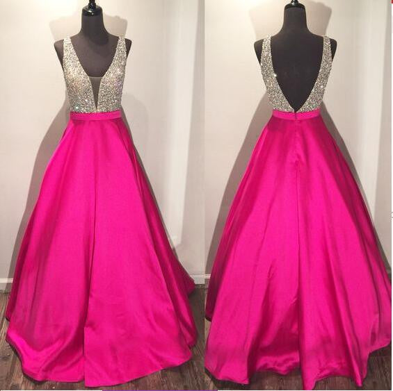 Backless A line Evening Prom Dresses, 2017 Long Party Prom Dress, Custom Long Prom Dress, Cheap Party Prom Dress, Formal Prom Dress, 17034