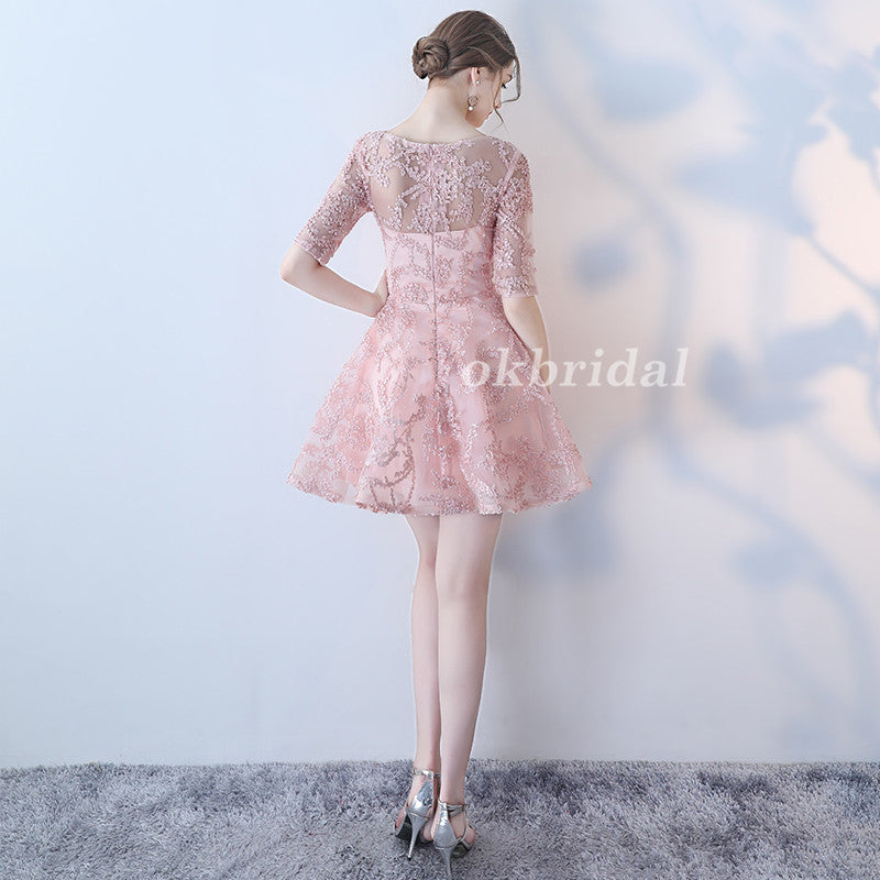 Half Sleeve Tulle Homecoming Dress, Applique New Arrival Homecoming Dress, LB0902