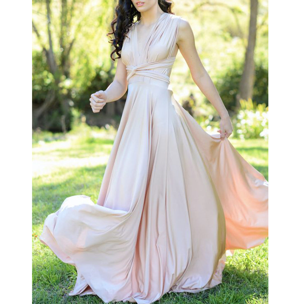 Pink Convertible Backless Bridesmaid Dress, Elastic Satin A-Line Bridesmaid Dress, KX956