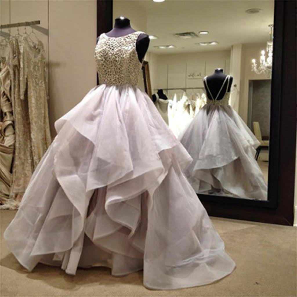 Long Fluffy Prom Dresses, Organza Wedding Dress, Backless Prom Dresses, Ball Gown, WD0125