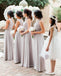 Elegant Pale Grey A-Line Chiffon One Shoulder Sleeveless Bridesmaid Dresses, FC1423