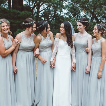 Elegant Lace Open-Back Chiffon A-Line Sleeveless Bridesmaid Dress, FC1773