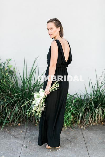 Black Chiffon Sleeveless Cheap Backless Floor-Length Bridesmaid Dresses, KX1027