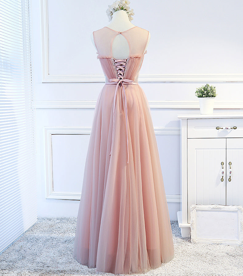 New Arrival Sleeveless Tulle Open-Back A-Line Cheap Bridesmaid Dress, FC1697