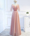 Long Tulle A-Line Half Sleeve Lace Backless Floor-Length Bridesmaid Dress, FC1699