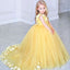 Adorable Yellow Tulle Flower Girl Dresses, Applique Little Girl Ball Gown, KX1300