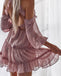 Dusty Pink Lace Homecoming Dresses,Chiffon Open-Back Homecoming Dresses, KX1512