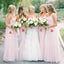 Pink Mismatched Tulle Pleated Inexpensive Floor-Length Bridesmaid Dresses, FC918