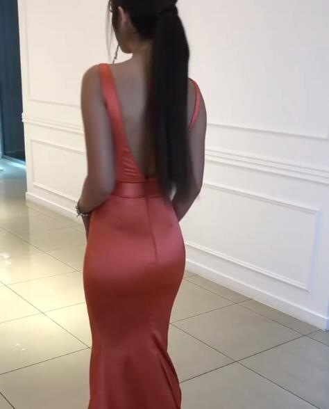 Satin Mermaid Backless Simple Sleeveless Long Prom Dresses, FC1891