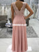 Lace Top Backless Pink Prom Dresses, Chiffon Sleeveless A-Line Prom Dresses, KX1069