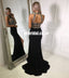 Beautiful Black Side Split Chiffon Prom Dress, Open Back Charming Beaded Prom Dresses, KX1224