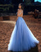 Halter A-line Tulle Sparkle Backless Beaded Prom Dresses, FC6148