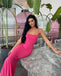 Pink Spaghetti Straps Mermaid Backless Long Jersey Prom Dresses, FC7007
