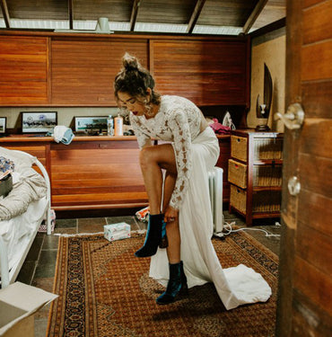 Unique Two Pieces Chiffon Sexy Slit Long Sleeve Lace Wedding Dresses, FC1659