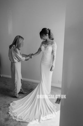 Honest Long Sleeve Mermaid Lace Charming Long Wedding Dress, FC1768